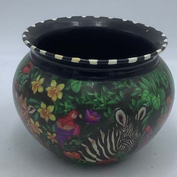 Decoupage Zebra/Giraffe Wildlife on Black Painted Glass Vase/Bowl - Picture 4 of 10